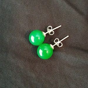 Green jade earrings with 925 silver backings